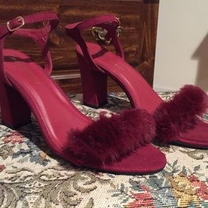 burgundy ankle strap fur booties